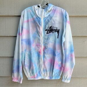 NWT Stussy Cotton Candy Pastel Tie-Dye Hooded Windbreaker Unisex Streetwear XL